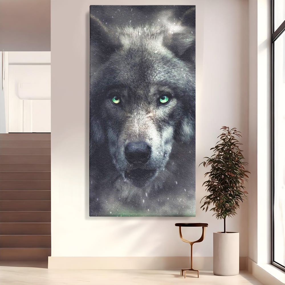 Tablou canvas cu tablou canvas cu cap de lup, fara rama, pe sasiu de lemn